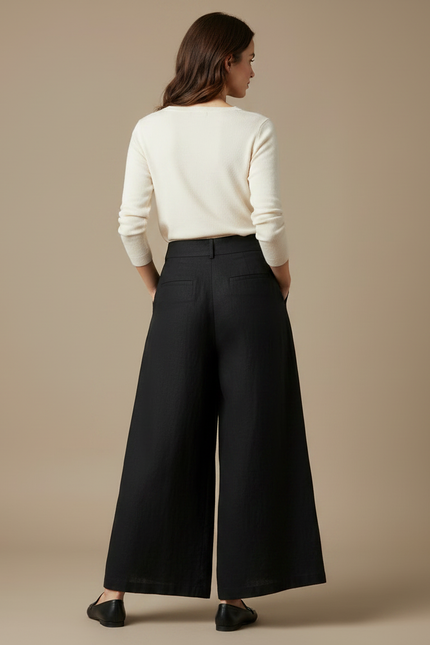 Pantalon Noir Femme Lin - vue 2