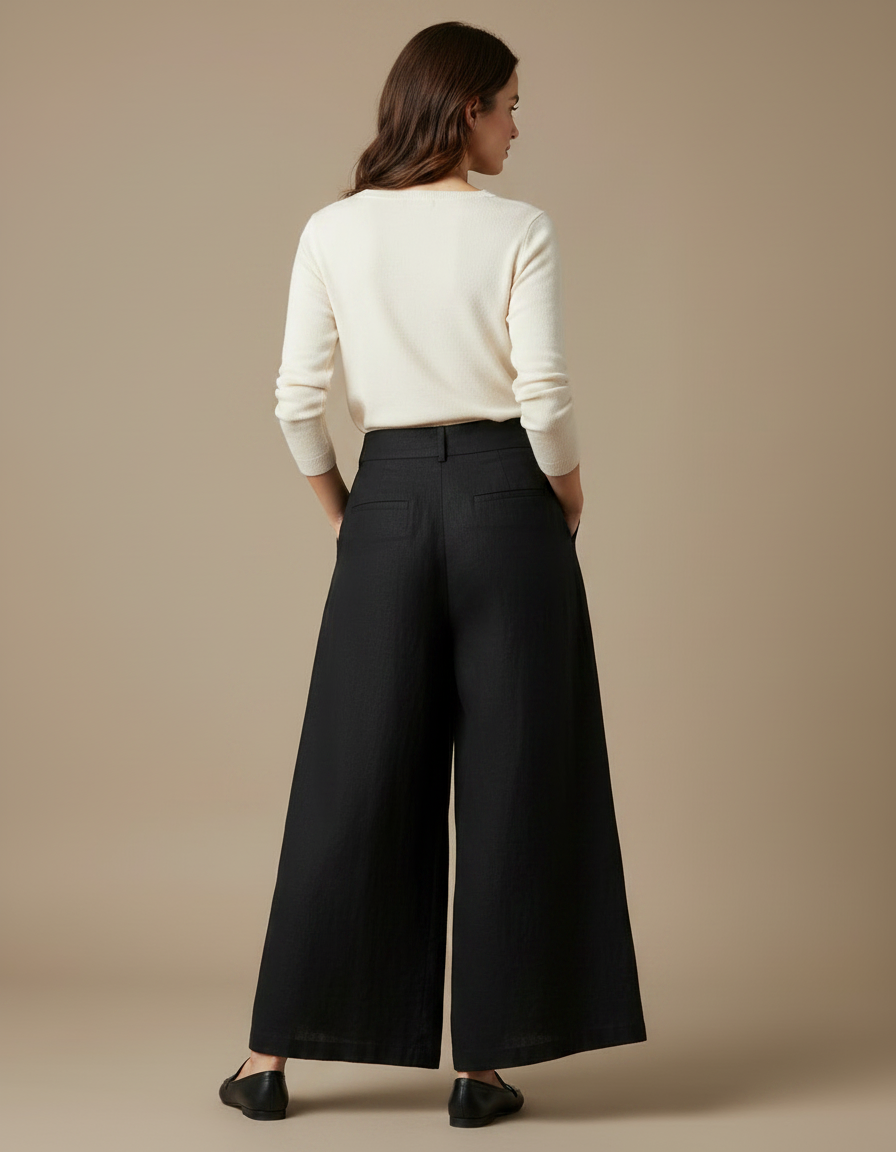 Pantalon Noir Femme Lin - vue 2