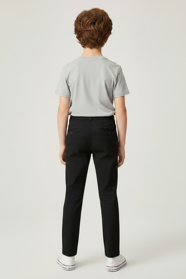 Pantalon Noir Ajusté Garçon Coton Élégant Décontracté - Gabardine - vue 2