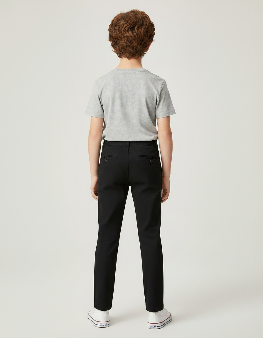 Pantalon Noir Ajusté Garçon Coton Élégant Décontracté - Gabardine - vue 2