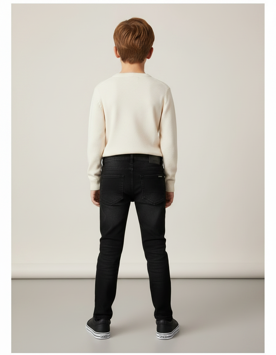Pantalon Noir Jean Déchiré Garçon Slim Tendance - vue 2