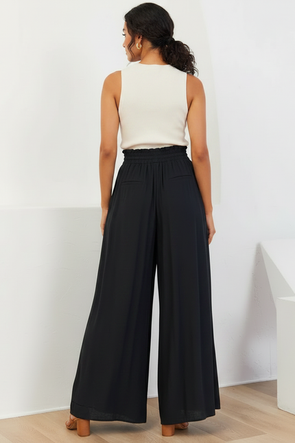 Pantalon Crêpe Noir Taille Élastique - Viscose - vue 2