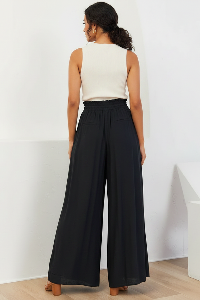 Pantalon Crêpe Noir Taille Élastique - Viscose - vue 2