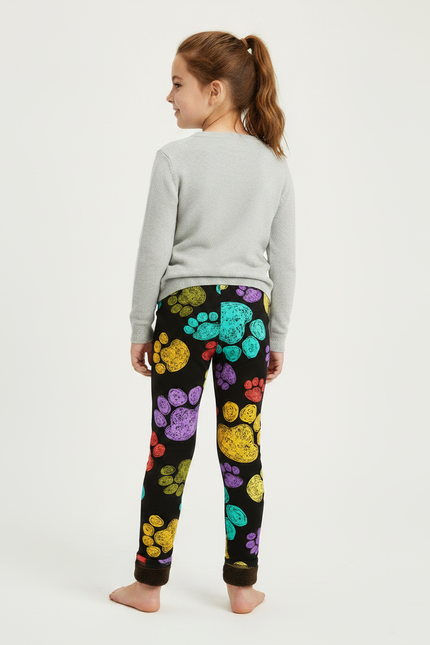 Pantalon Noir Molletonné Imprimé Pattes Colorées Fille - vue 2
