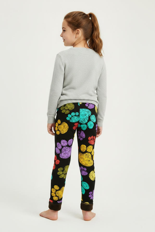 Pantalon Noir Molletonné Imprimé Pattes Colorées Fille - vue 2
