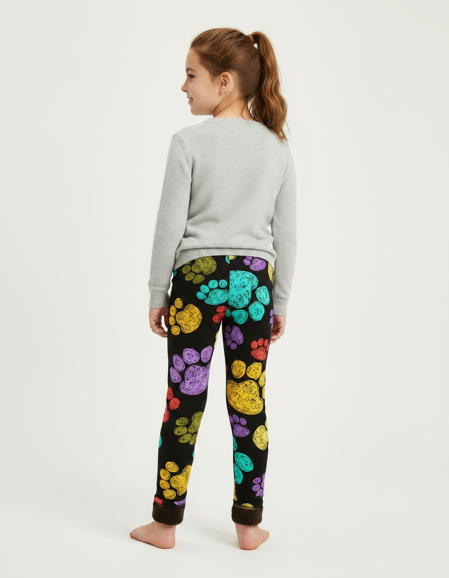 Pantalon Noir Molletonné Imprimé Pattes Colorées Fille - vue 2