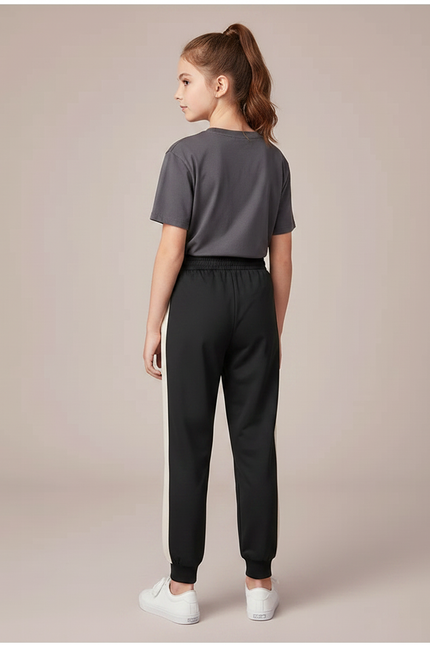 Pantalon Noir Avec Bande Blanche Sur Le Cote - Polyester - vue 2
