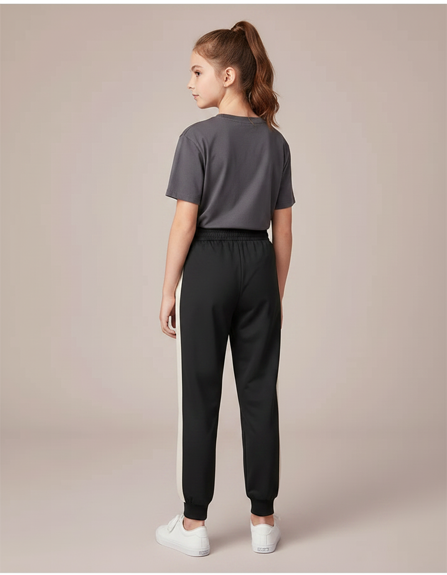 Pantalon Noir Avec Bande Blanche Sur Le Cote - Polyester - vue 2