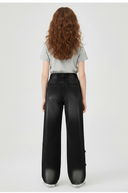 Pantalon Noir Denim Ample Déchiré Fille - Jean - vue 2