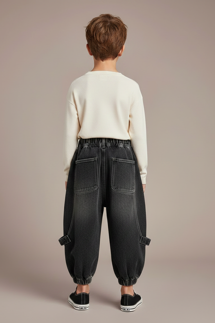 Pantalon Noir Ample Denim Garçon Décontracté Tendance - Gris Jean - vue 2