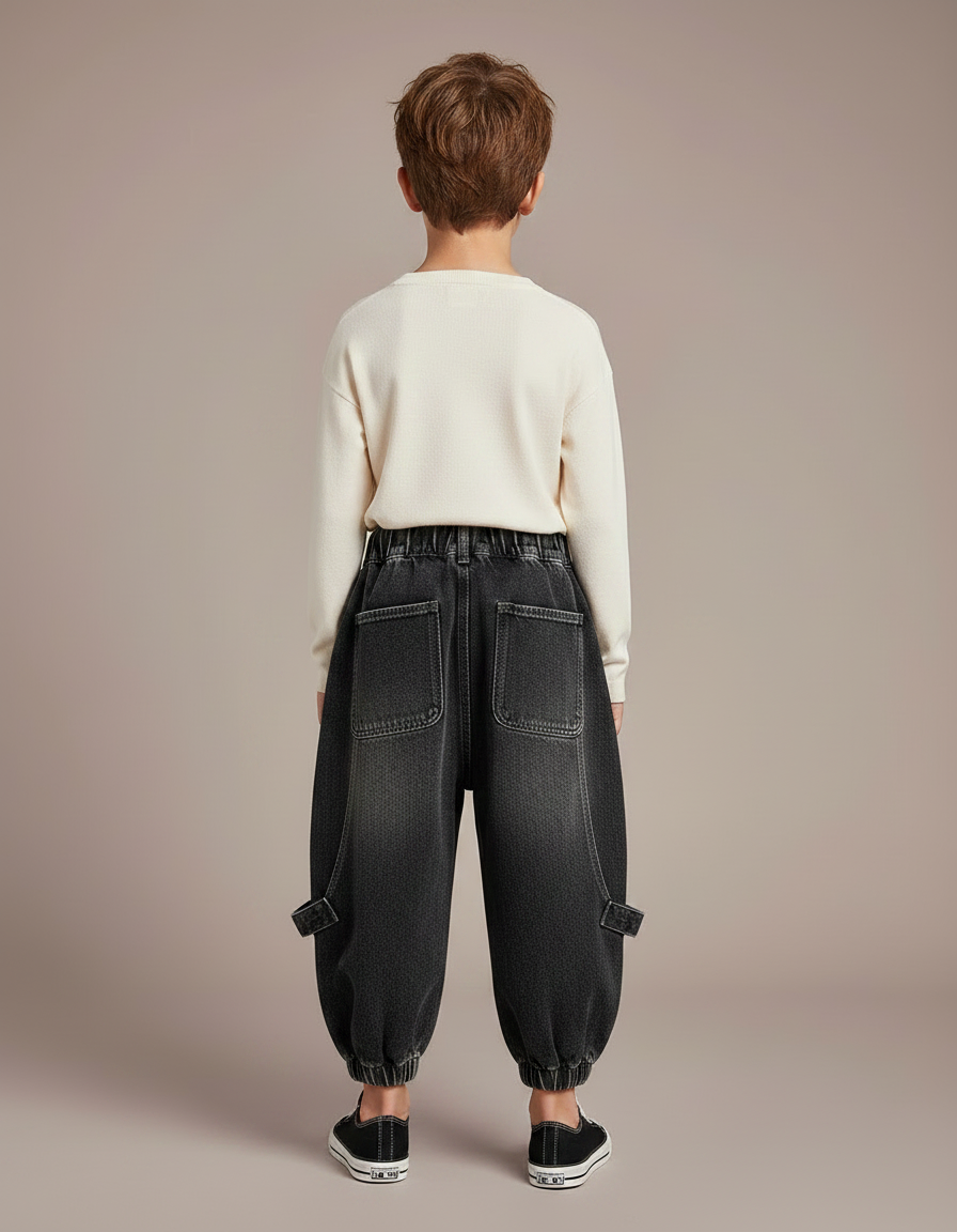 Pantalon Noir Ample Denim Garçon Décontracté Tendance - Gris Jean - vue 2