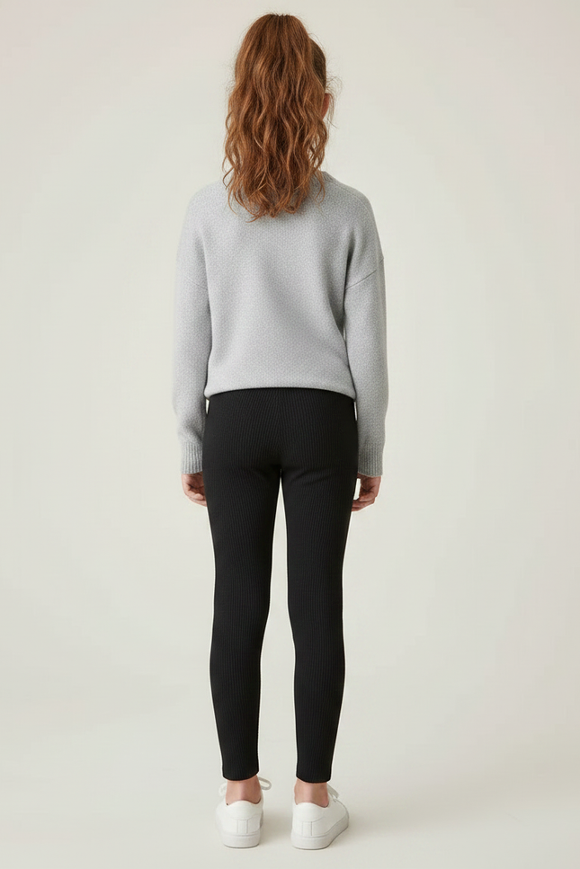 Pantalon Noir Côtelé Ajusté Fille Confortable - Maille - vue 2