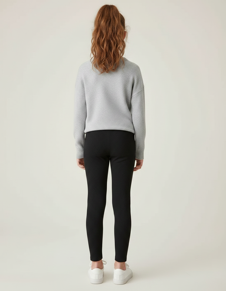 Pantalon Noir Côtelé Ajusté Fille Confortable - Maille - vue 2
