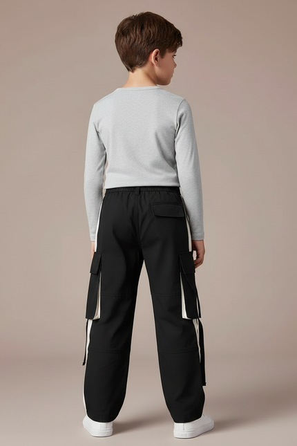 Pantalon Noir Cargo Sport Ample Garçon - Toile - vue 2