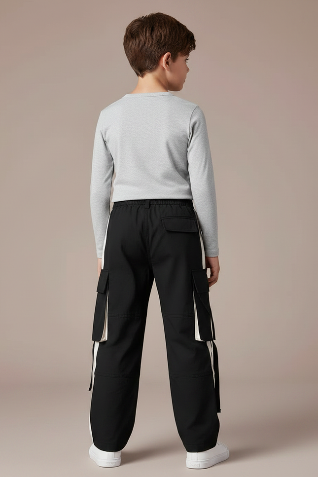 Pantalon Noir Cargo Sport Ample Garçon - Toile - vue 2