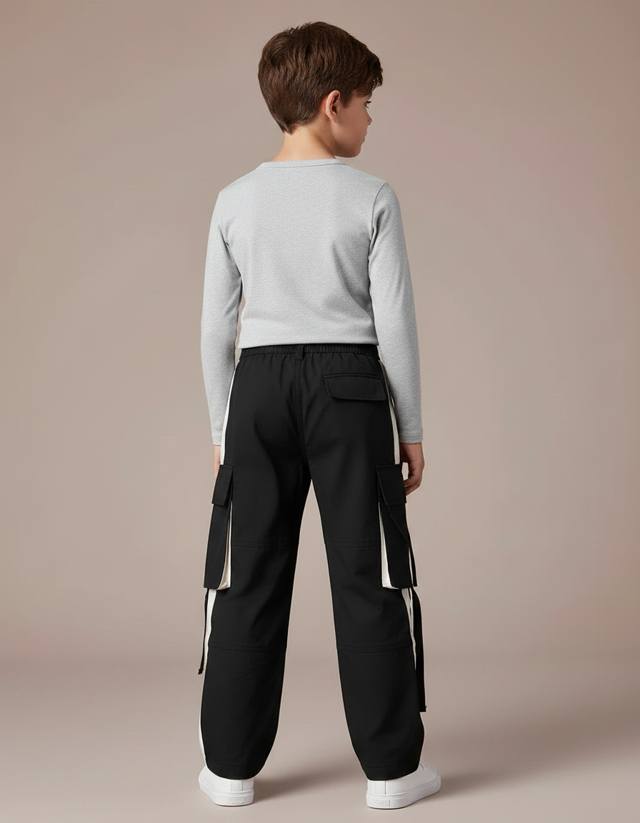 Pantalon Noir Cargo Sport Ample Garçon - Toile - vue 2