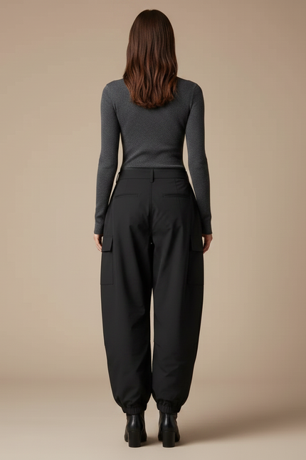 Pantalon Noir Cargo Ample Femme Hiver - Polyester - vue 2