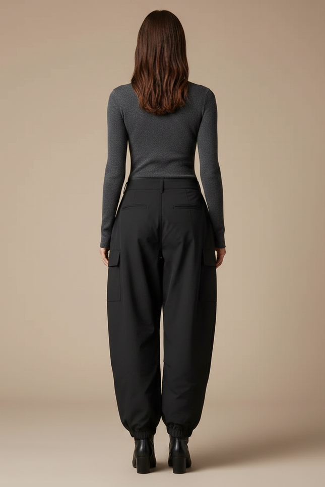 Pantalon Noir Cargo Ample Femme Hiver - Polyester - vue 2