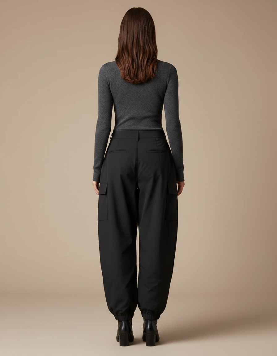 Pantalon Noir Cargo Ample Femme Hiver - Polyester - vue 2