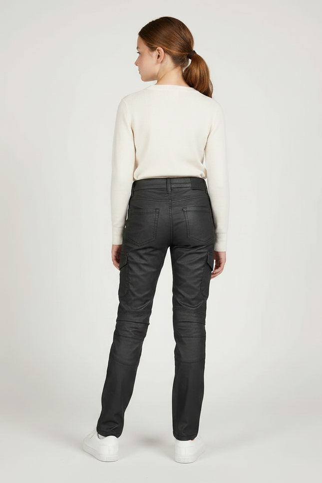 Pantalon Noir Moto Côtelé Enfant Enduit - Simili cuir - vue 2