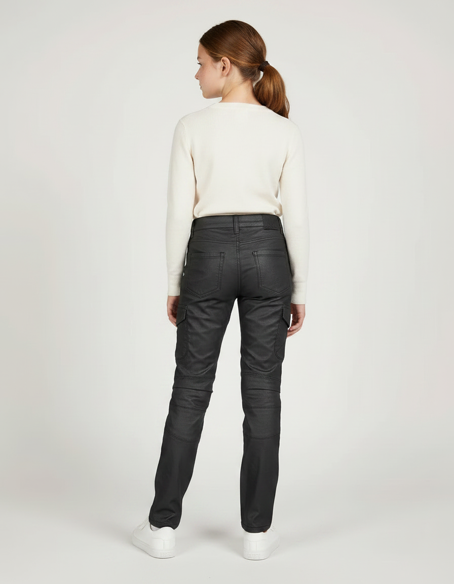Pantalon Noir Moto Côtelé Enfant Enduit - Simili cuir - vue 2