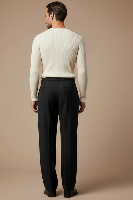 Pantalon Noir Plissé Ample Homme Élégant Droit Décontracté - Gabardine - vue 2