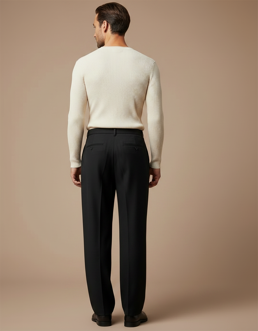 Pantalon Noir Plissé Ample Homme Élégant Droit Décontracté - Gabardine - vue 2