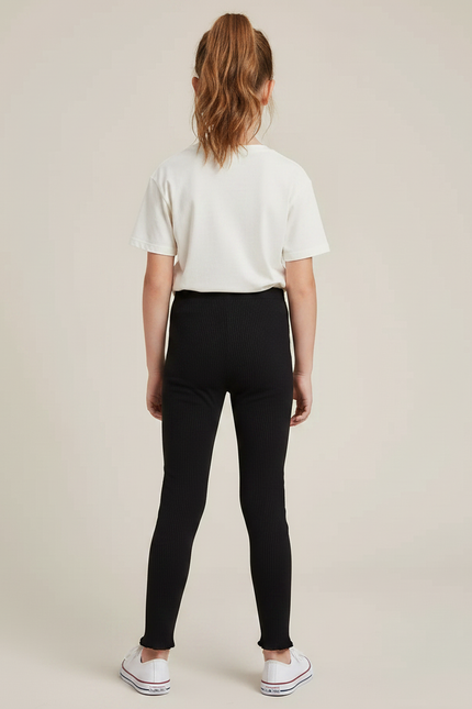 Pantalon Noir Côtelé Slim Confortable Fille - Maille - vue 2