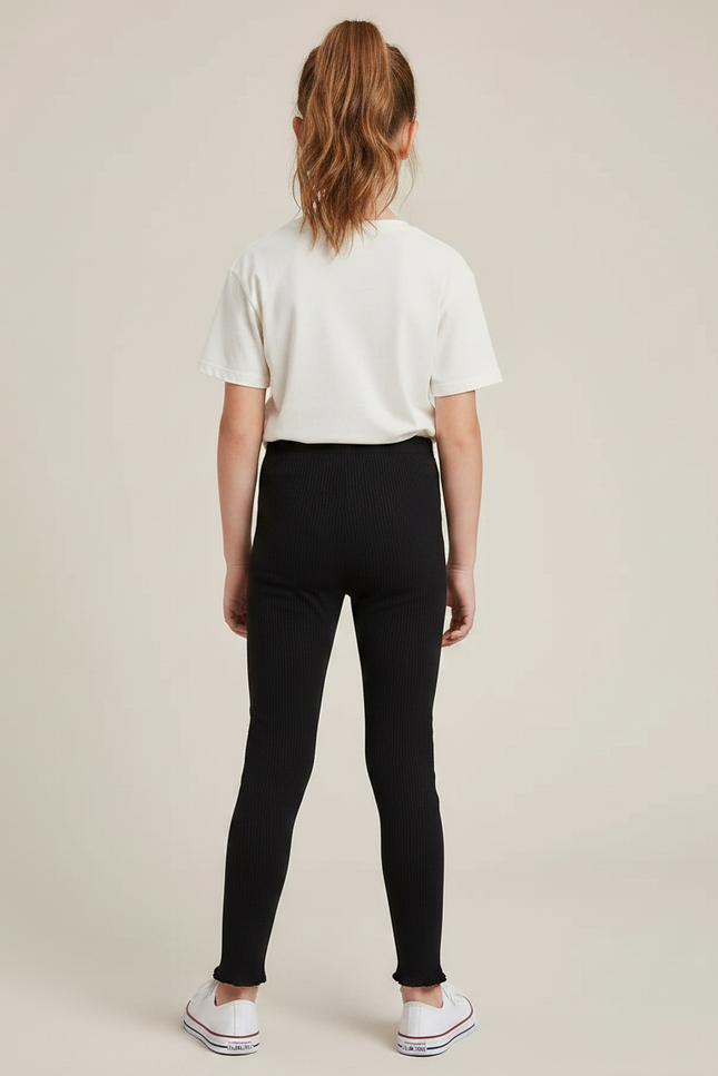 Pantalon Noir Côtelé Slim Confortable Fille - Maille - vue 2
