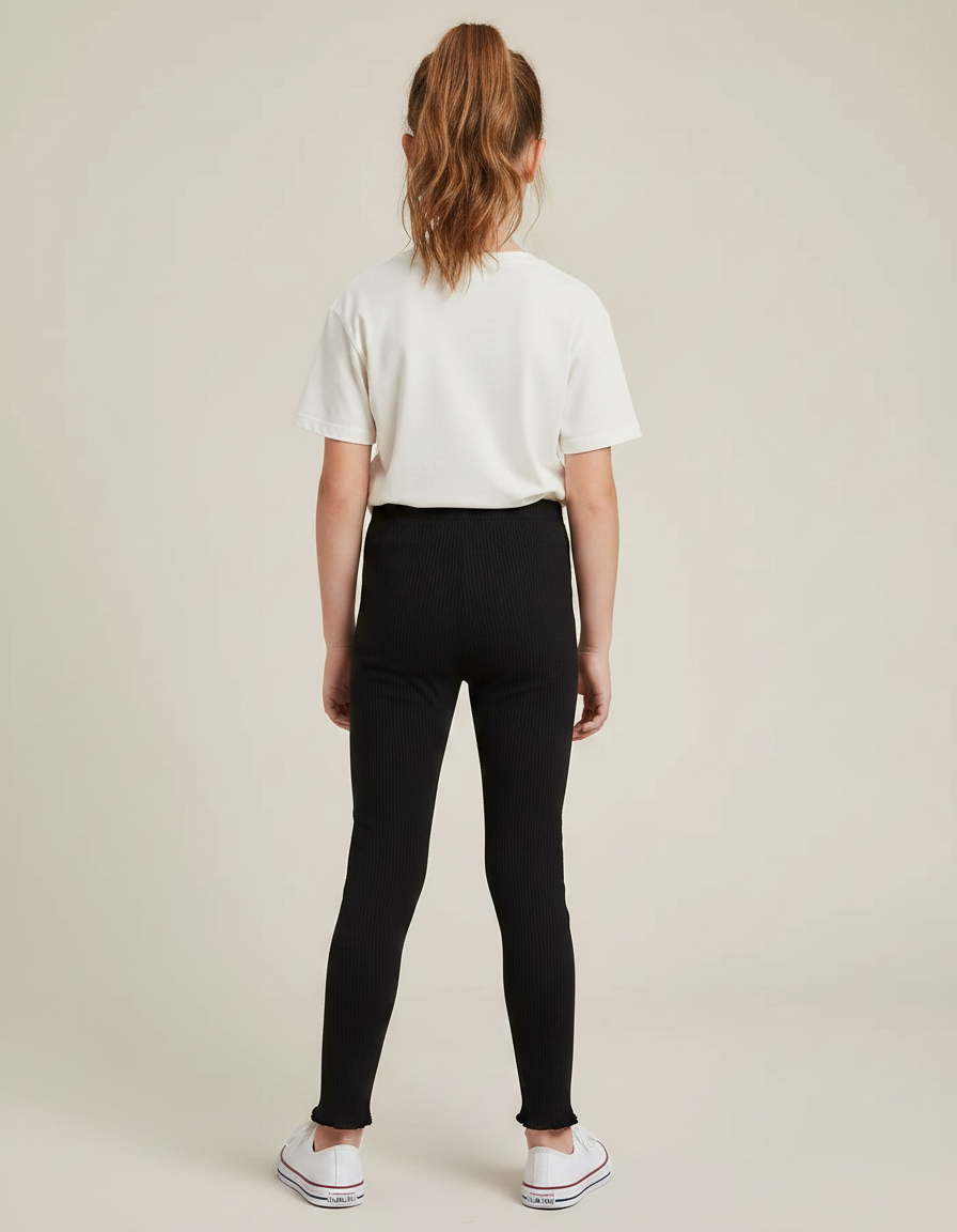 Pantalon Noir Côtelé Slim Confortable Fille - Maille - vue 2