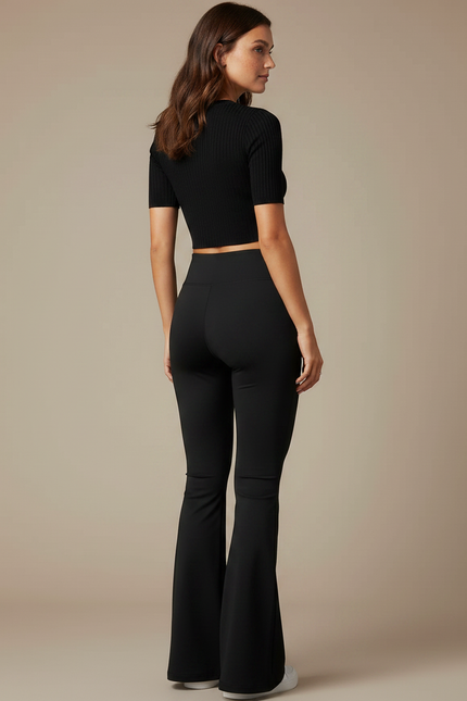 Pantalon Noir Flare Taille Haute Évasé Fluide - Polyester - vue 2