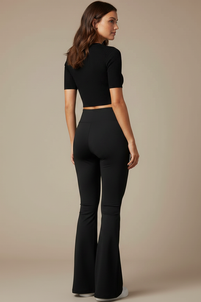 Pantalon Noir Flare Taille Haute Évasé Fluide - Polyester - vue 2