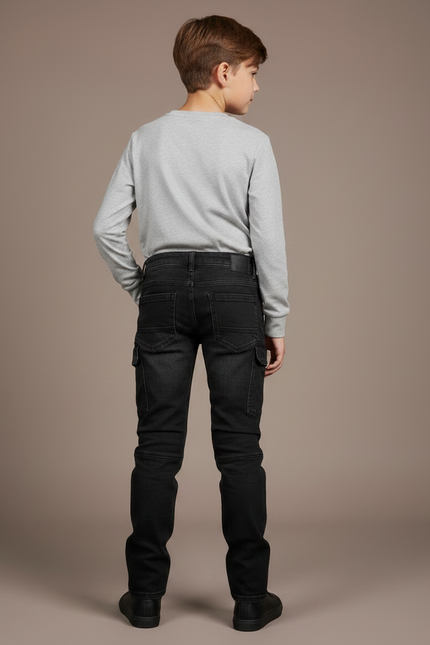 Pantalon Noir Cargo Enfant Moto Décontracté Confortable - Jean - vue 2