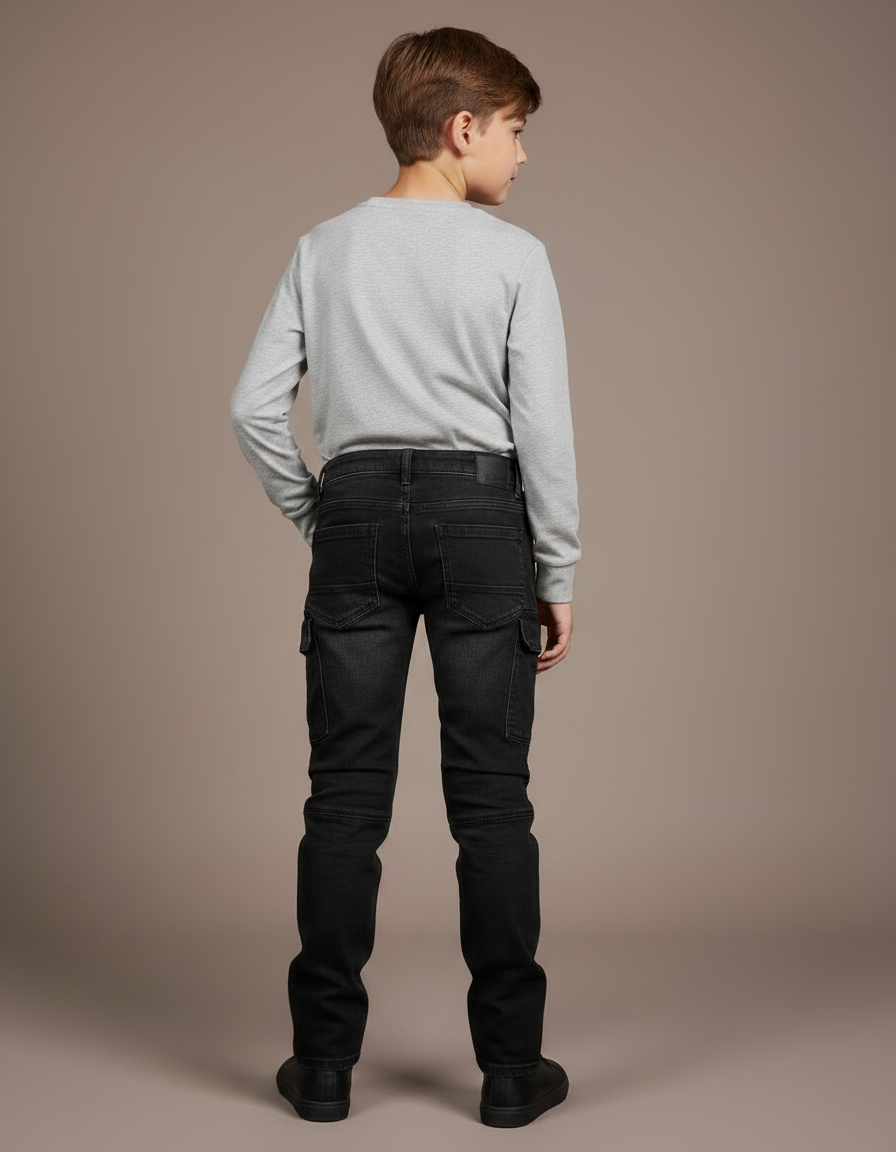 Pantalon Noir Cargo Enfant Moto Décontracté Confortable - Jean - vue 2