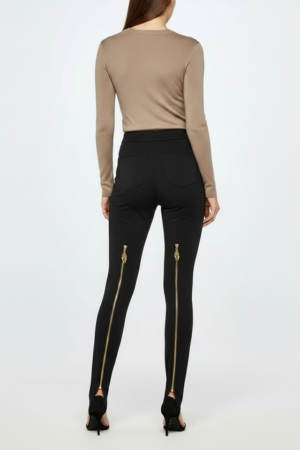 Pantalon Noir Moulant Fermetures Éclair Dorées Élégant - Polyester - vue 2