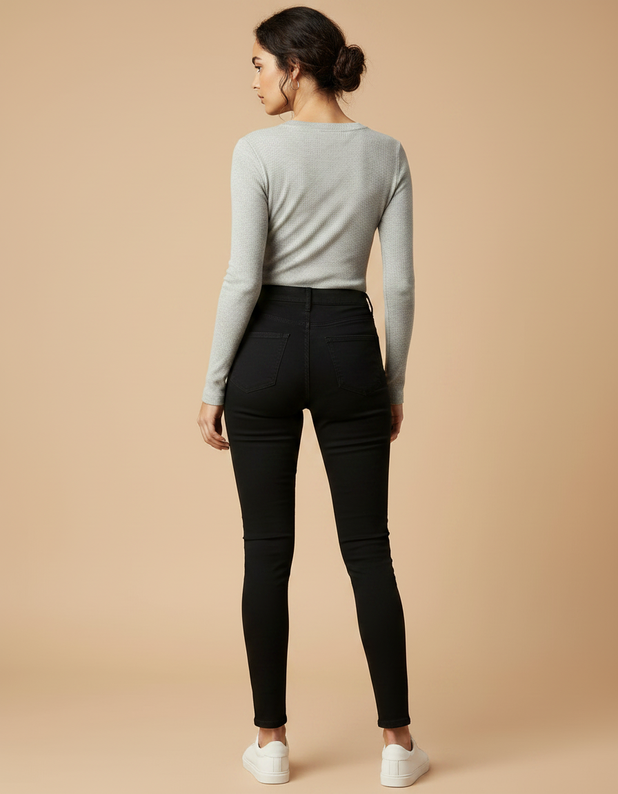 Pantalon Noir Skinny Taille Haute Confortable Femme - Jean - vue 2