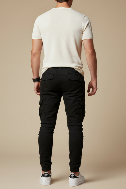 Pantalon Noir Cargo Cordon Slim Jogging Homme - Coton - vue 2