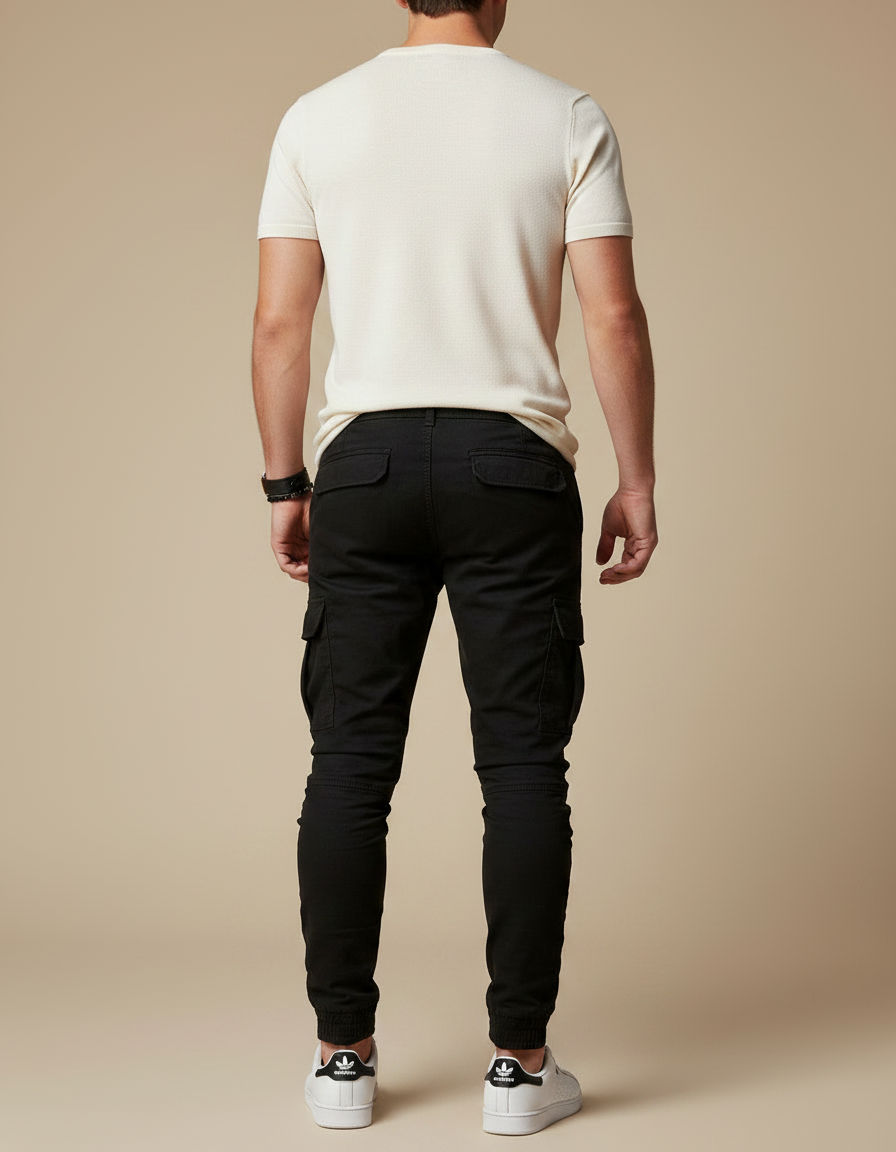 Pantalon Noir Cargo Cordon Slim Jogging Homme - Coton - vue 2