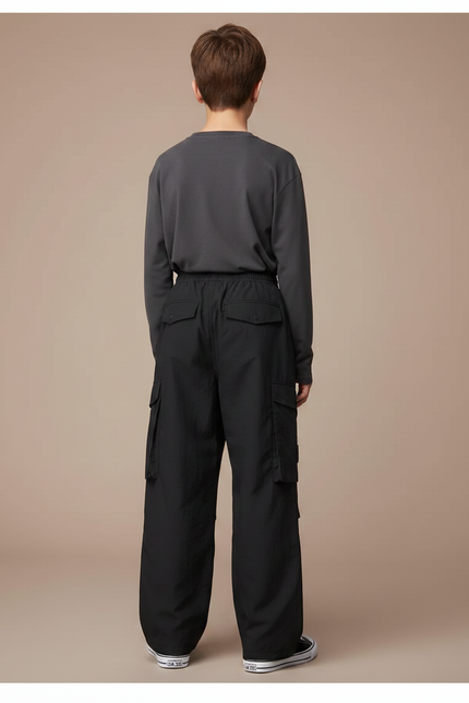 Pantalon Noir Cargo Ample Garçon Sport - Polyester - vue 2