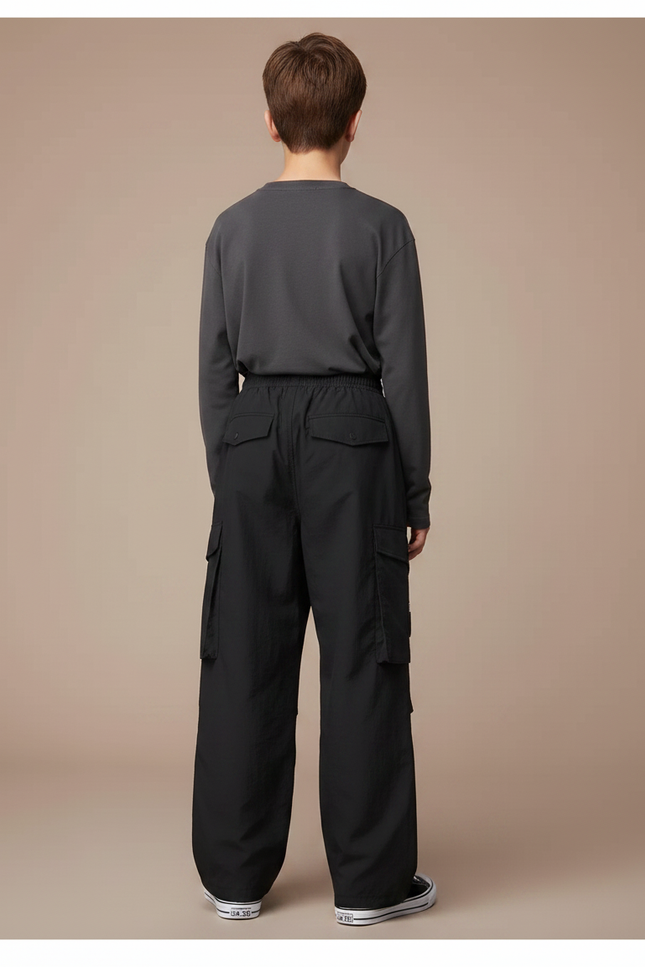 Pantalon Noir Cargo Ample Garçon Sport - Polyester - vue 2