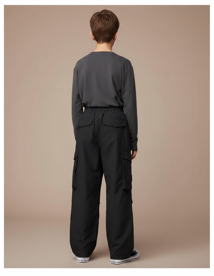 Pantalon Noir Cargo Ample Garçon Sport - Polyester - vue 2