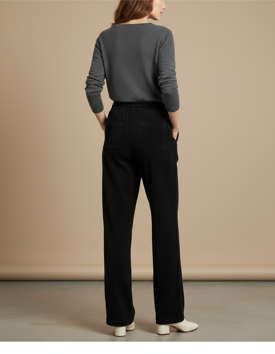 Pantalon Velours Cotelé Femme Noir - Cordé - vue 2