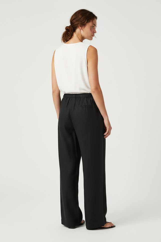 Pantalon Noir Fluide Ample Taille Haute Femme - Lin - vue 2