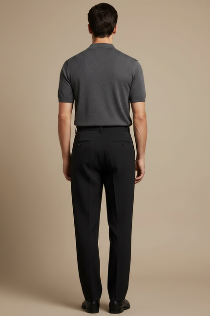 Pantalon Noir Plissé Ample Business Élégant Homme - Gabardine - vue 2