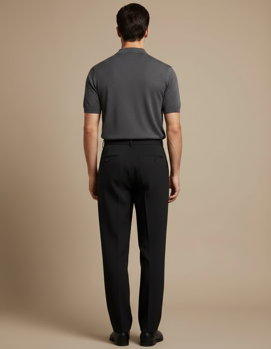 Pantalon Noir Plissé Ample Business Élégant Homme - Gabardine - vue 2