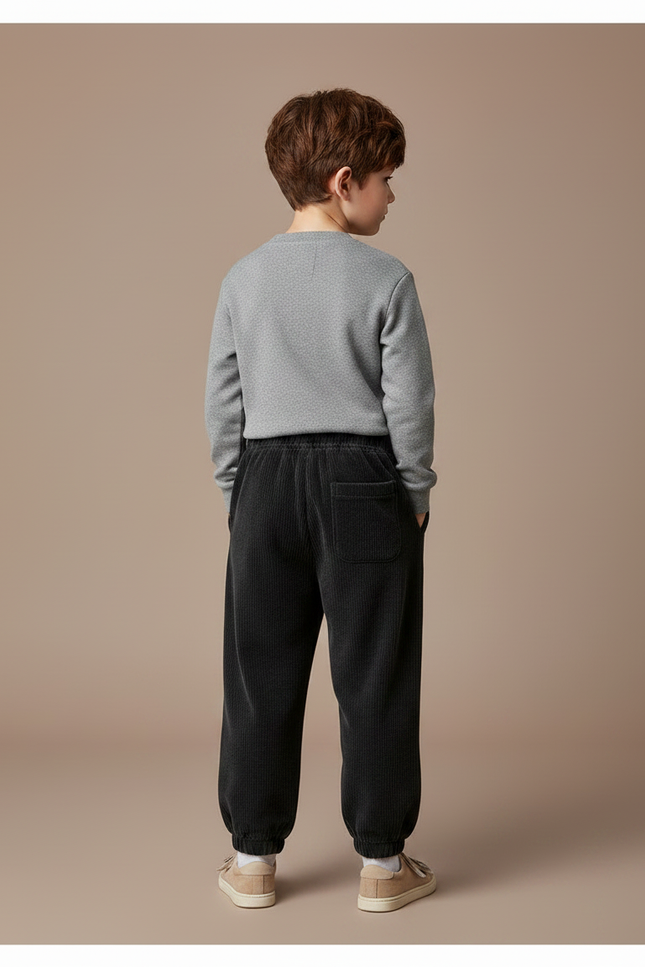 Pantalon Noir Côtelé Ample Décontracté Élastique Enfant - Cordé - vue 2