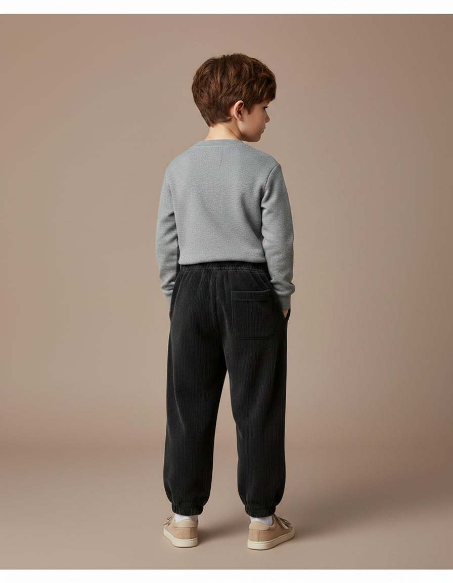 Pantalon Noir Côtelé Ample Décontracté Élastique Enfant - Cordé - vue 2