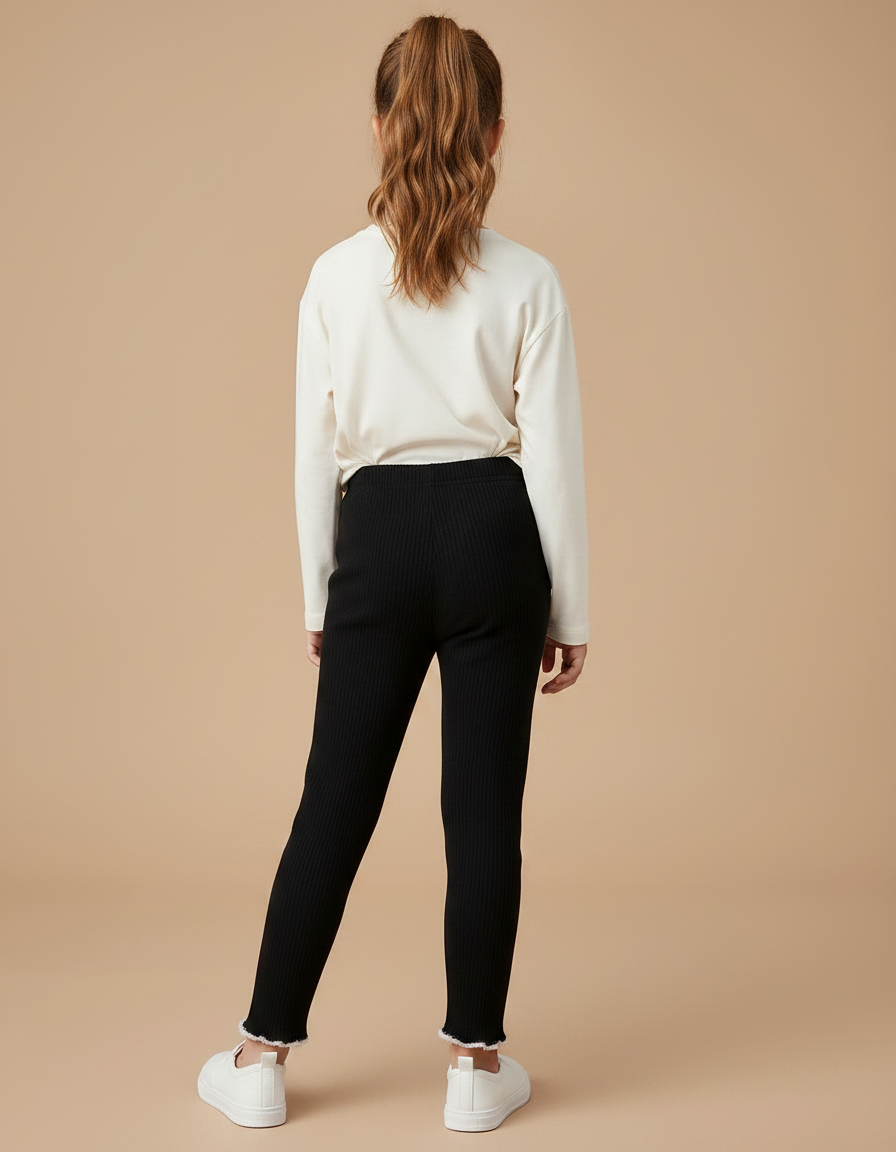 Pantalon Noir Côtelé Lapin Blanc Fille - Cordé - vue 2