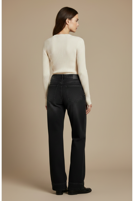 Pantalon Noir Ample Vintage Décontracté Évasé Femme - Jean - vue 2