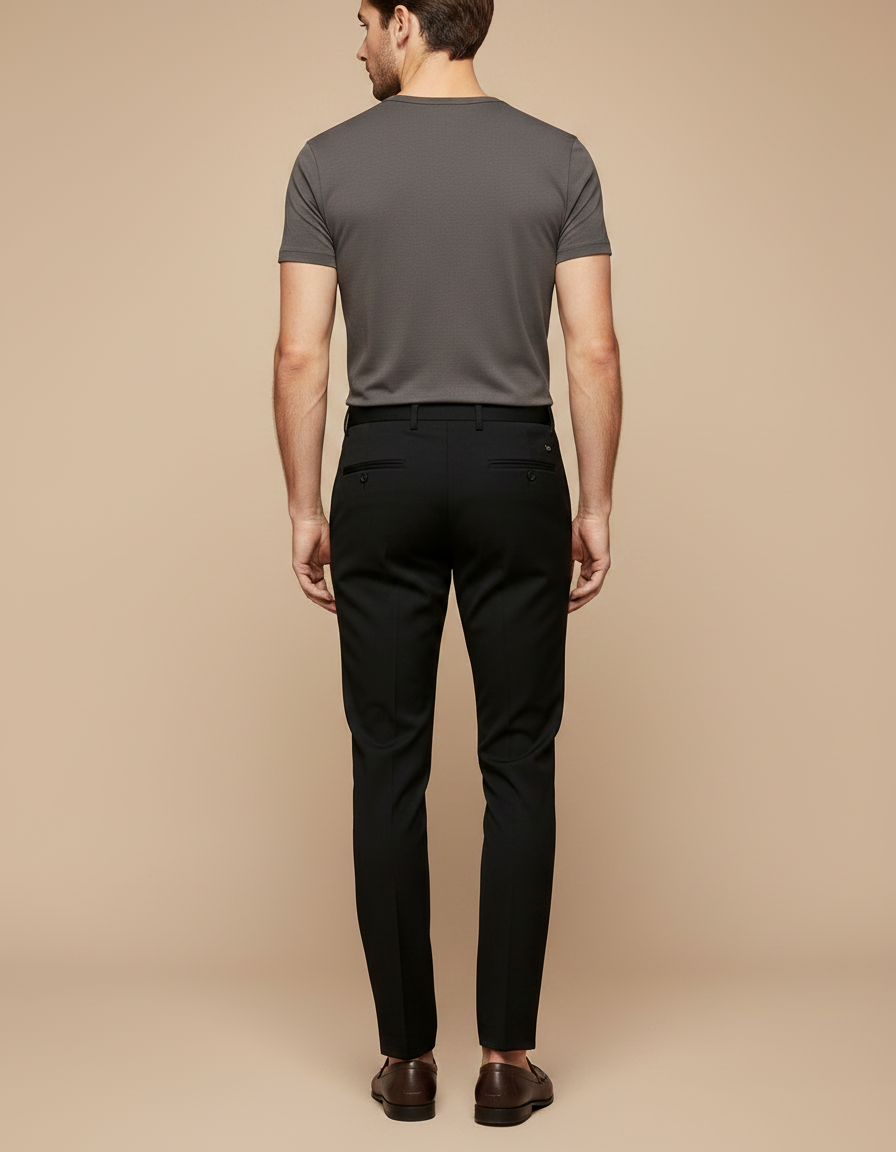 Pantalon Noir Homme Élégant Ajusté Droit Formel - Polyester - vue 2